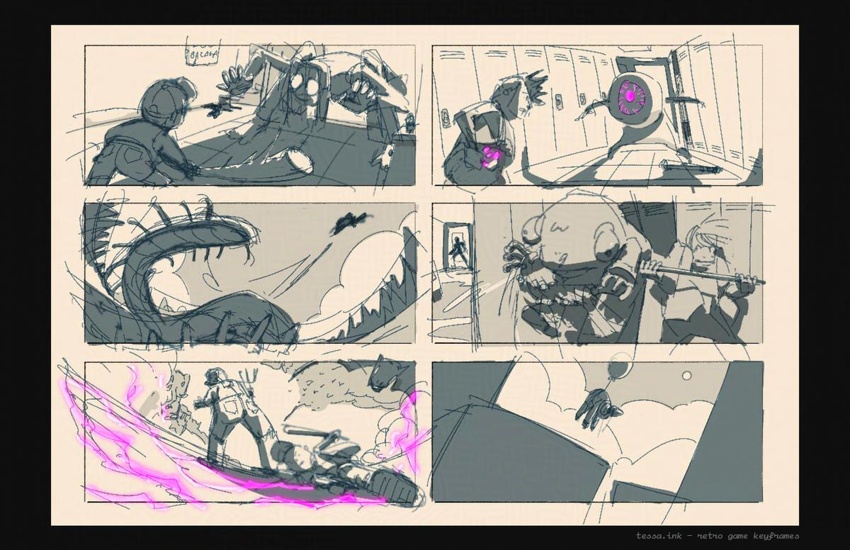 retro game narrative visdev thumbnails